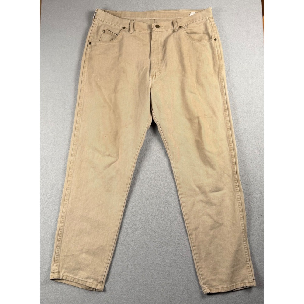 Vintage Wrangler Tan Cotton Twill Work Pants Mens 38x32 Straight Leg Workwear